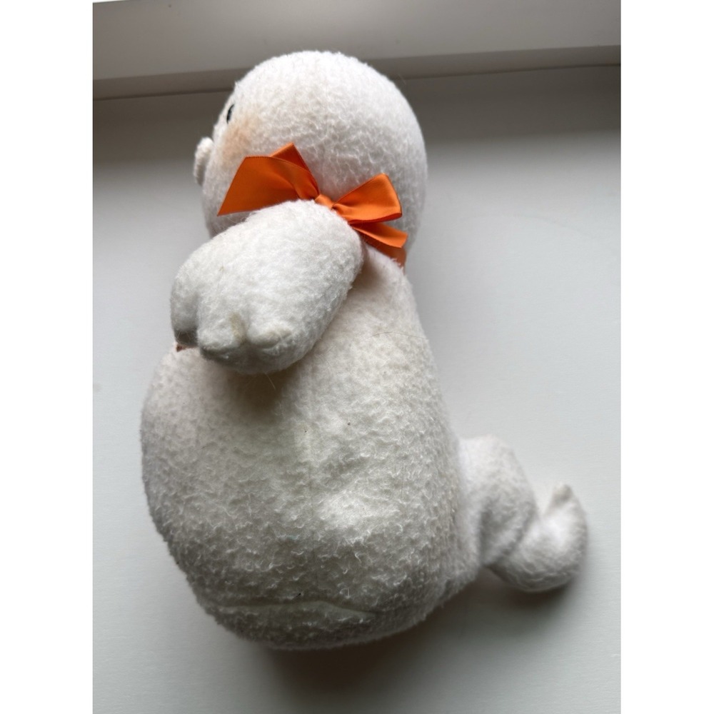 Vintage Halloween Plush Ghost with Orange Ribbon Plaid Heart 12" - Picture 2 of 5